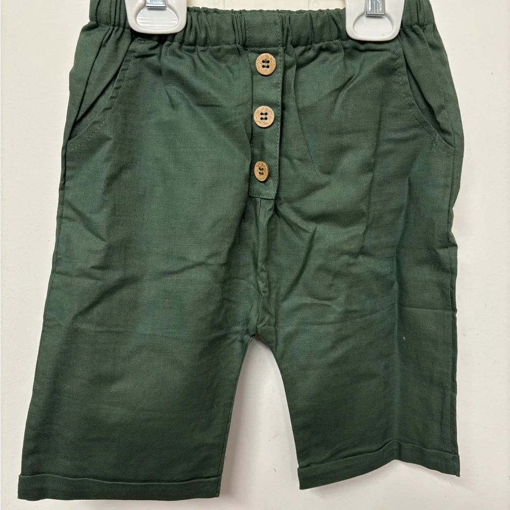 NWT Boy’s Olive Green Linen Set from Sofia Mila boutique 4/5T - Picture 3 of 5